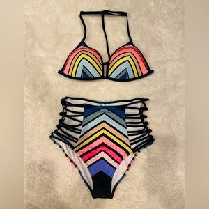 VS PINK strappy high waist rainbow bikini